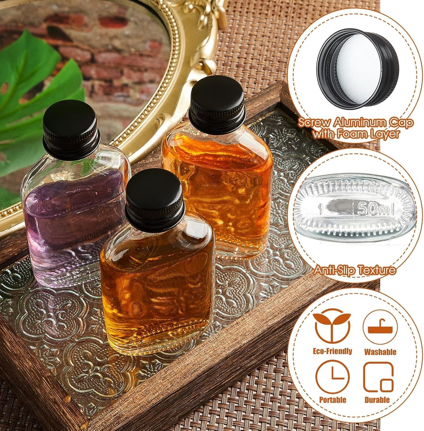 Patelai 32 Pcs Clear Glass Bottles with Caps Mini Glass Flask Liquor Bottles Empty Alcohol Shot Bottling Small Champagne Container DIY Gift for Wine Beverages Liquor Drinks Oil Beer (50 ml/ 1.7oz)