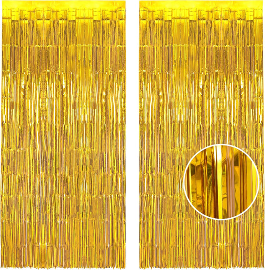 BRAVESHINE Gold Foil Fringe Backdrop Curtain - Metallic Tinsel Photo Backdrop Streamers for Men 50th Birthdays Decorations, Anniversary, Christmas, New Years, Engagement Party Decorations
