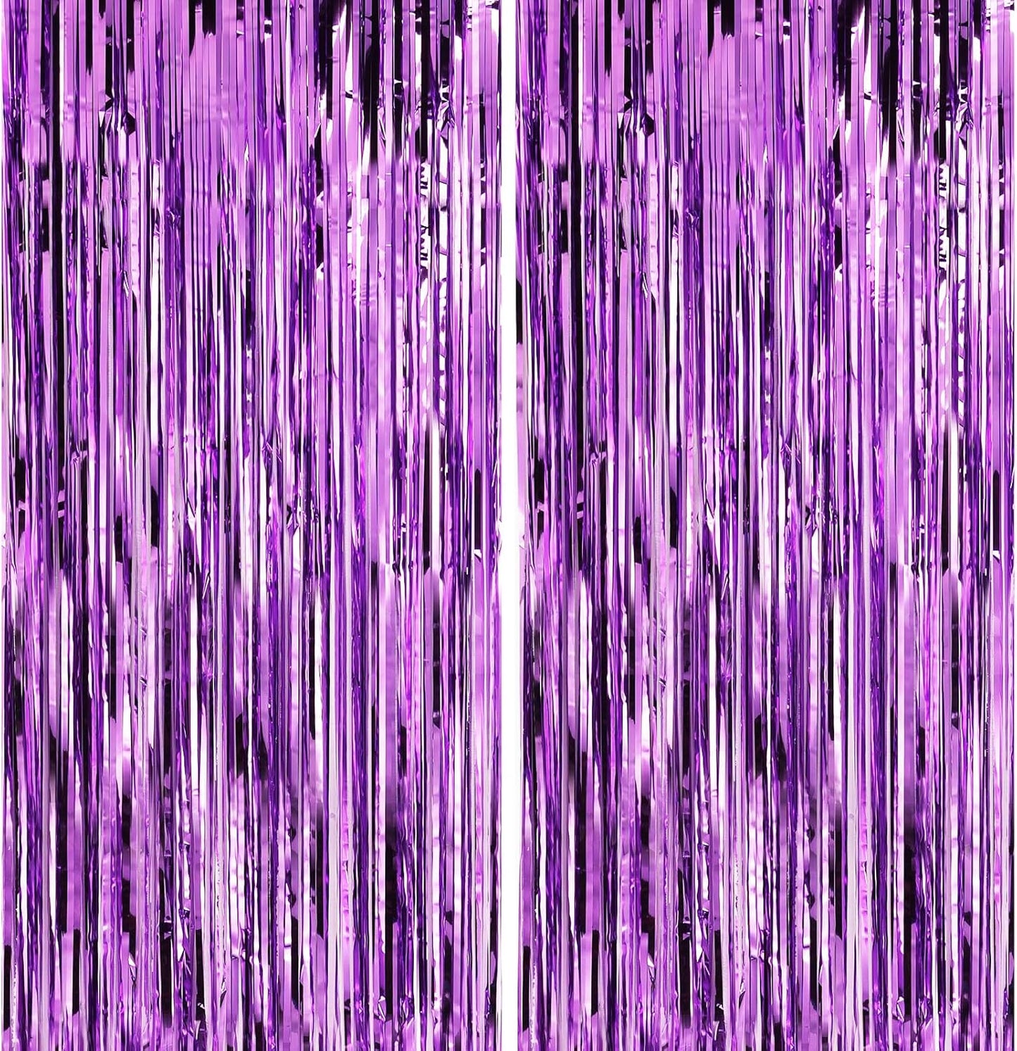 2 Pack Purple Foil Fringe Curtains Door Streamers Party Decorations 3.3 x 8.2 ft, Tinsel Curtain Fringe Backdrop for Parties, Door Fringe Birthday Streamers, Photo Booth Backdrops, Party Decor