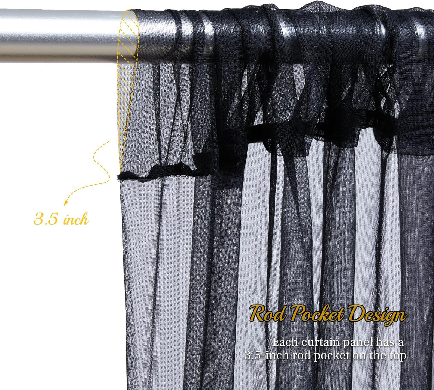 10ft X 10ft Black Sheer Backdrop Curtain for Parties, Tulle Sheer Fabric Backdrop Curtain Drapes for Baby Shower Birthday Party Photo Shoot Halloween Decorations
