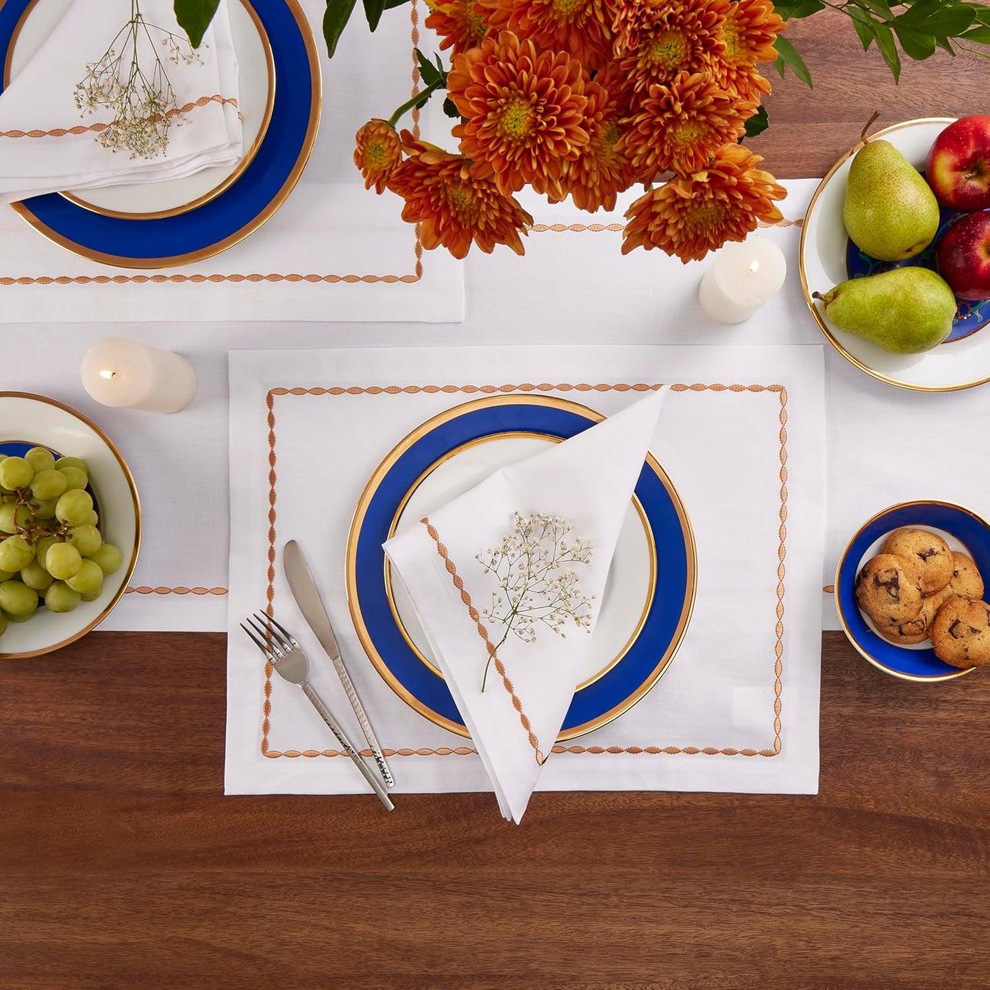 Cotton Linen Table Runner 90 Inches Long – Motif Embroidery White Dining Table Runner for Spring, Summer, Wedding Decoration, Gift – Machine Washable Fabric