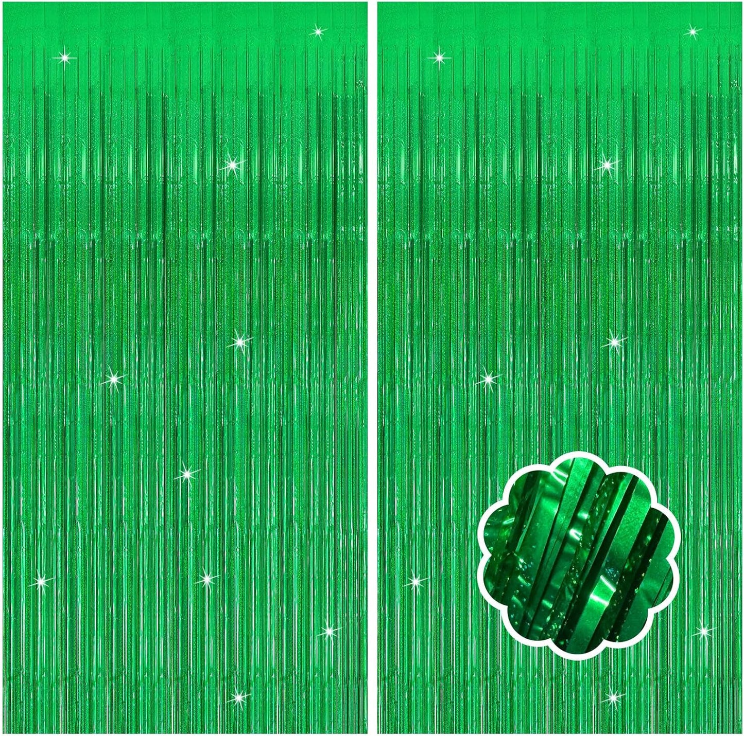2 Pack Neon Green Birthday Decorations Foil Fringe Curtain Green Streamers for Glow Party Graduation Christmas St. Patrick's Day Streamers Decorations Bachelorette Party Accessories for Women