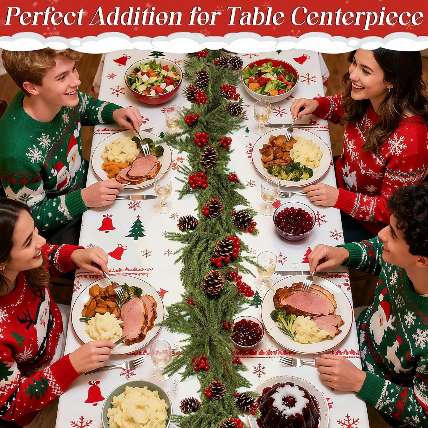 12ft Christmas Norfolk Pine Garland - Real Touch Artificial Greenery Cedar Garland for Xmas Fireplace Mantle Table Window Home Holiday Decoration