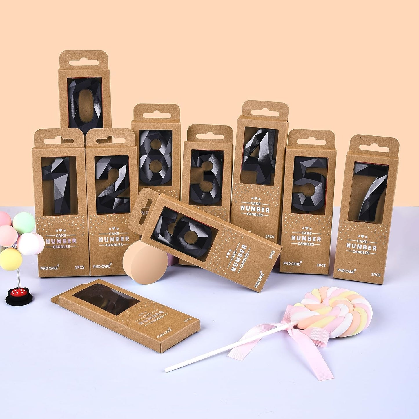 PHD CAKE 2.76 Inch Crystal Black 8 Number Birthday Candles, Red Number Candles, Cake Number Candles, Party Celebration