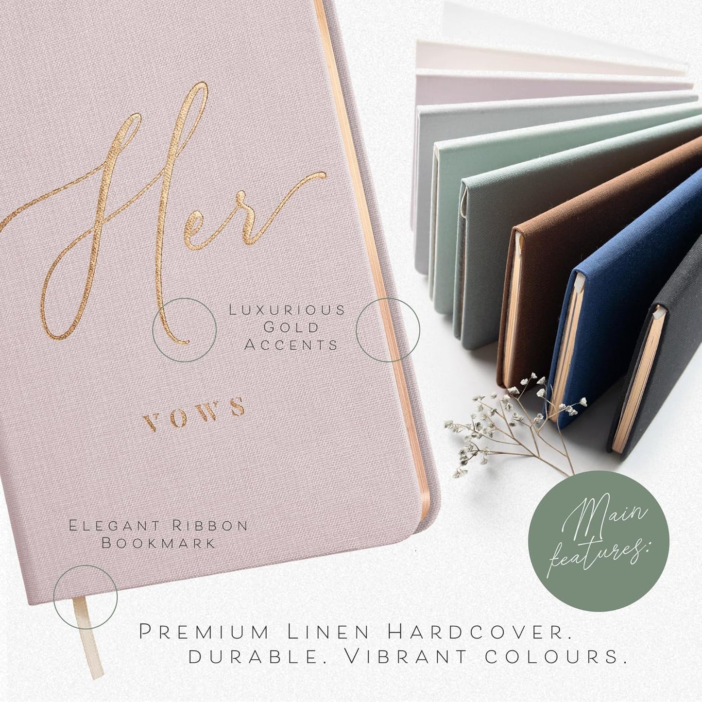 Vow Books His and Hers - Linen Wedding Vow Books Perfect as Bride & Groom Gifts, Wedding Registry Ideas - His & Hers Gifts Wedding Vow Book - Wedding Essentials & Accessories [Blush & Grey]