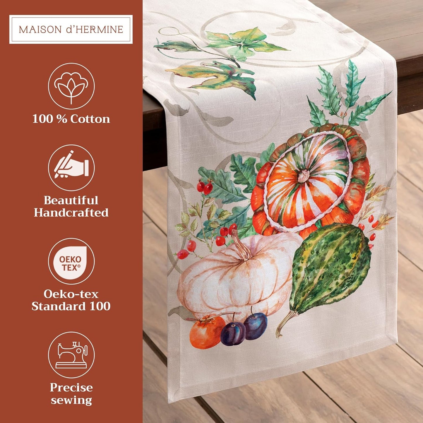 Maison d' Hermine Table Runner 100% Cotton Single Layer Table Runners 108 inches Long for Thanksgiving Christmas Decorations Home Kitchen Dining Party Wedding (Lumina, 14.5" x 108")