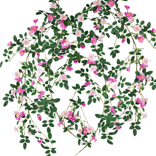 FiveSeasonStuff Fuchsia Pink Flower Garlands, Artificial Silk Wild Roses Bendable Vine Leaves Hanging Flowers for Wall Decoration Basket Trellis Wedding Home 2 Pack 12 ft