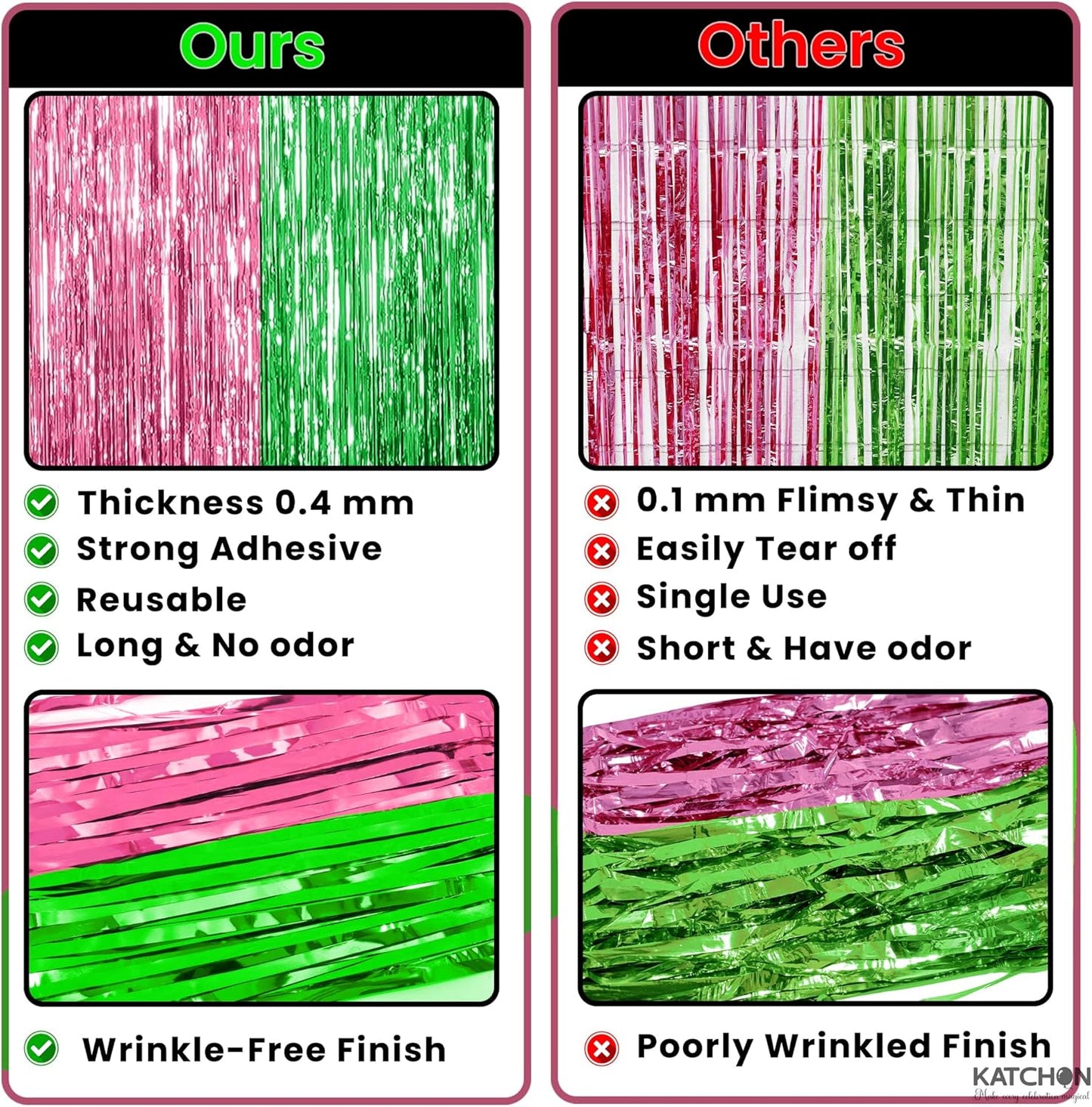 KatchOn, XtraLarge Green and Pink Fringe Backdrop, Pack of 2 - Streamer Backdrop for Flamingo, One in A Melon Party Decorations | Pink and Green Party Decorations | Princess Birthday Decorations