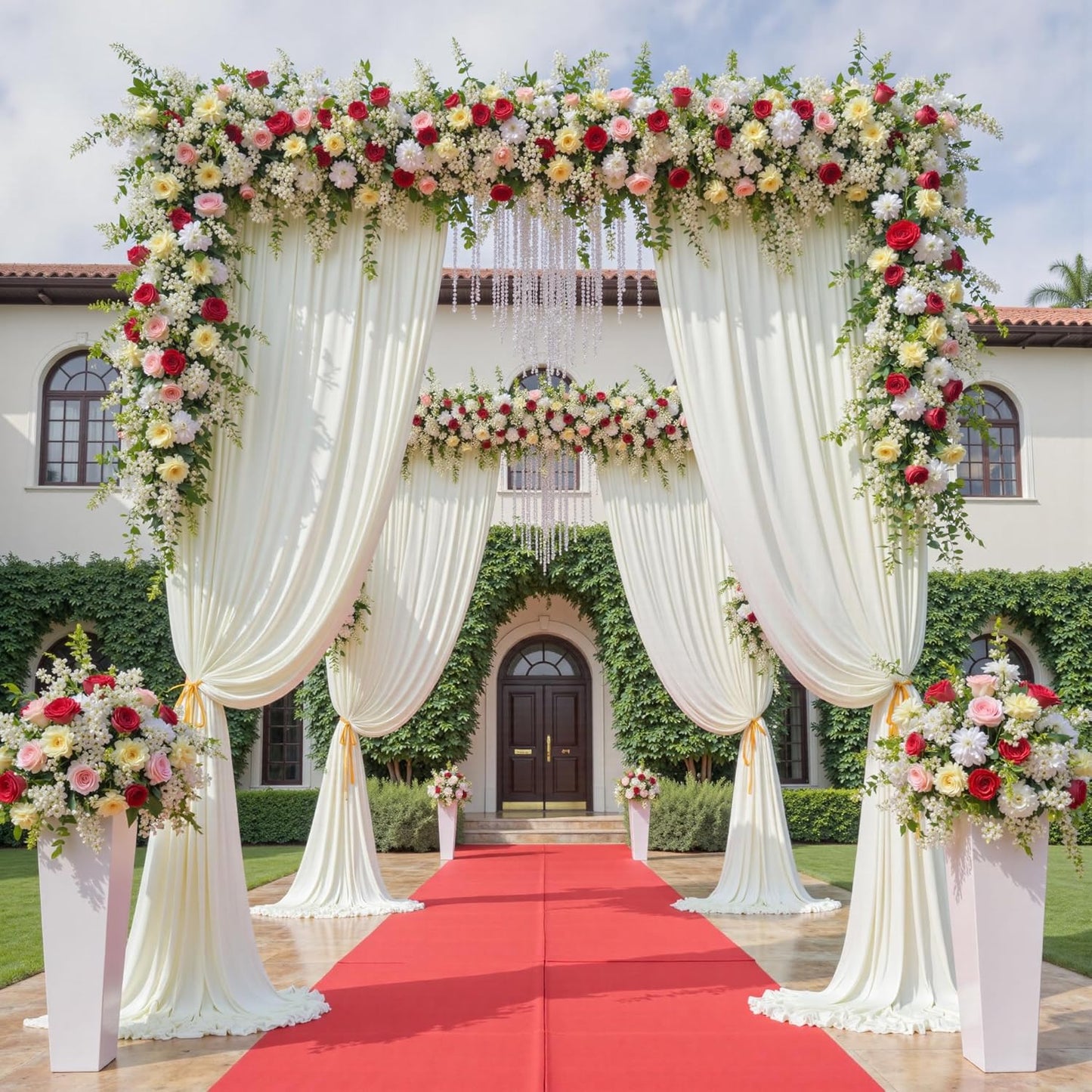 30ftx12ft Wrinkle Free Ivory Backdrop Curtain, 6 Panels 12FT Height Ivory Wedding Backdrop Drapes, Silky Polyester Back Drop Cloth for Birthday Photography Background Party Backdrop Draping