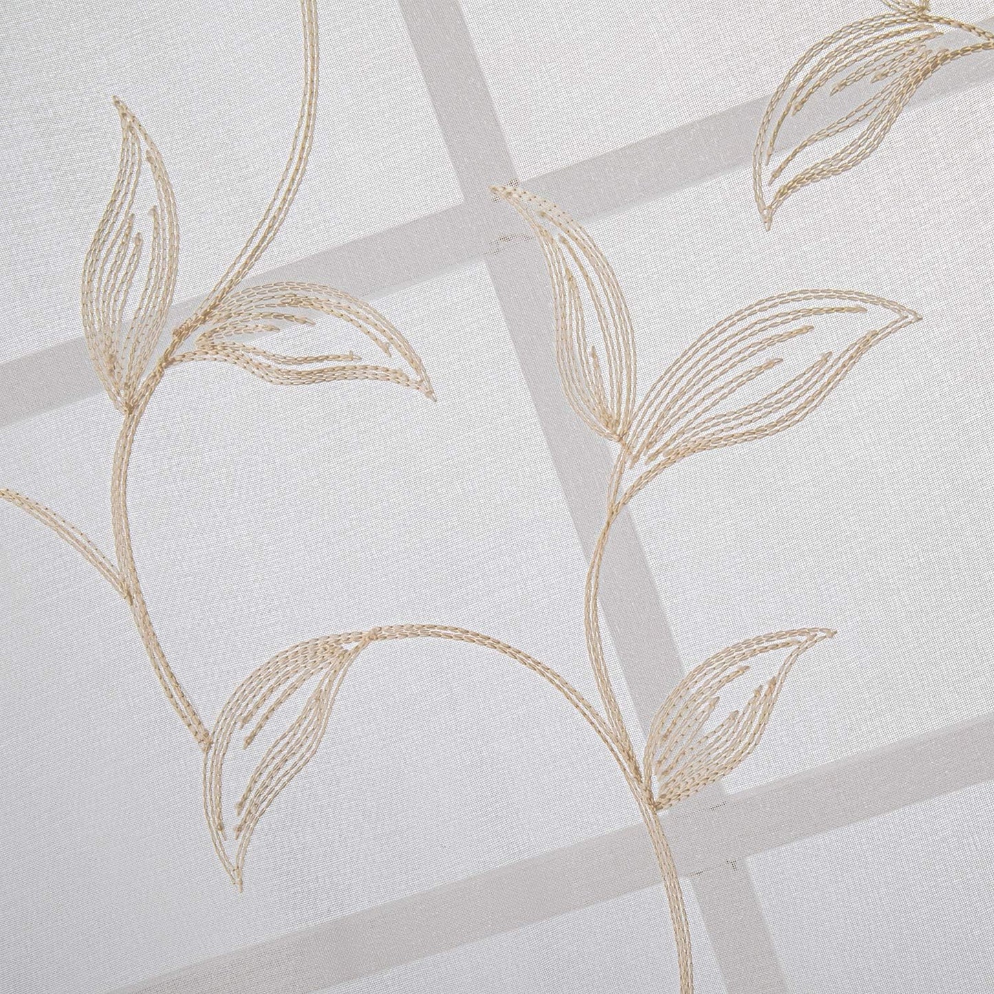 VISIONTEX Sheer Curtains 72 inch Length 2 Panels Set, White Voile Crushed Cream Vine Leaves Embroidery, Rod Pocket Embroidered Window Drapes for Living Room and Bedroom, 54" x 72"