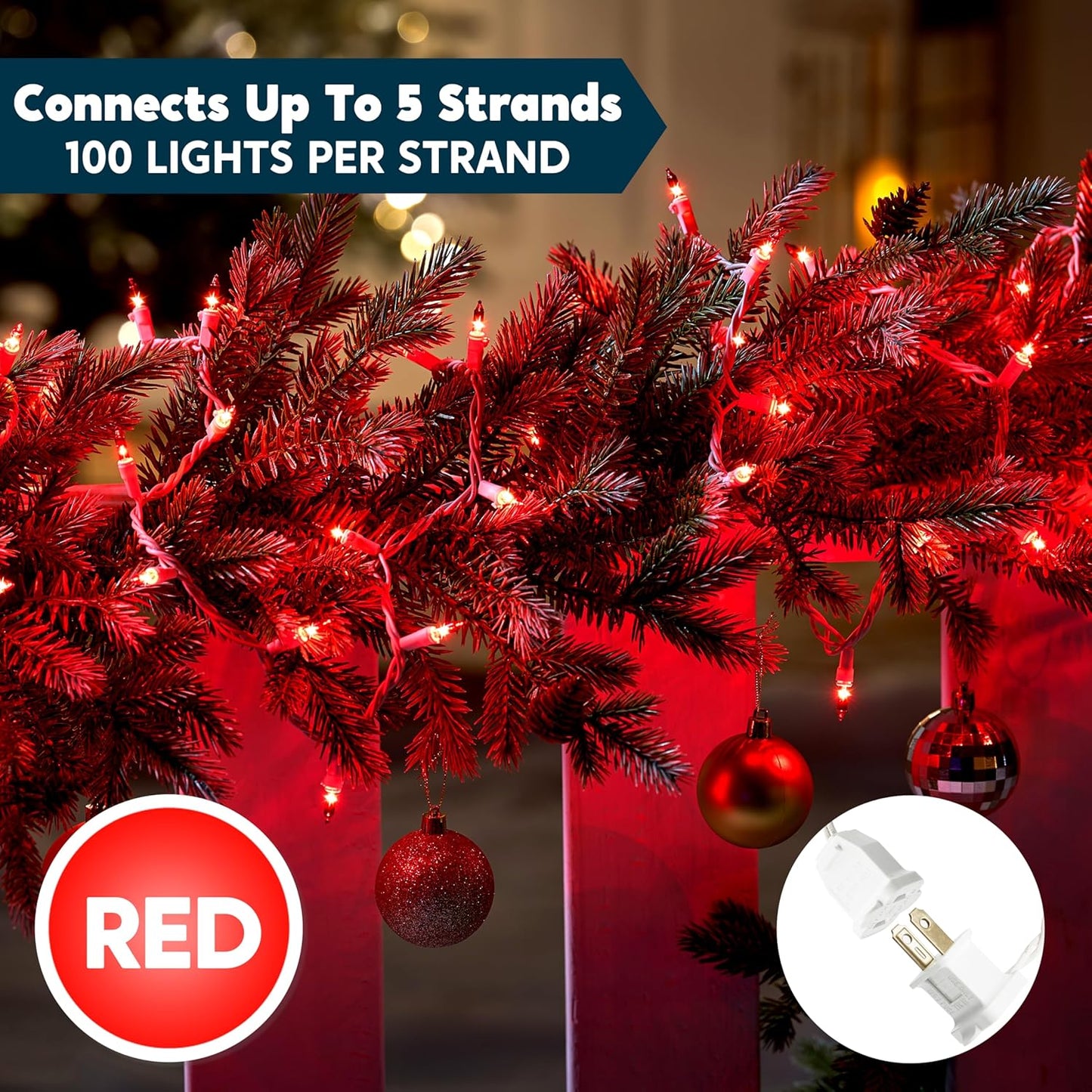 Joiedomi Christmas String Lights Indoor,100 Count Mini Red Light,21.4 FT Lighting Decor for Patio Dorm Classroom Bedroom Holiday Wedding Party Garland Birthday Festival,White Wire