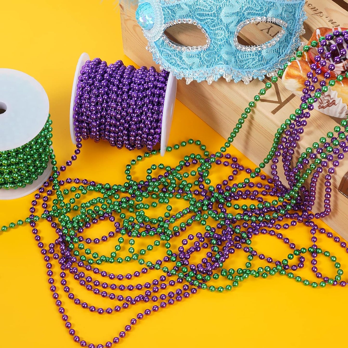 Faux Purple Pearl Beads Garland - 6mm Christmas Tree Beads 22 Yards Spool Pearl String Roll for Wedding Party Christmas Tree Decoration