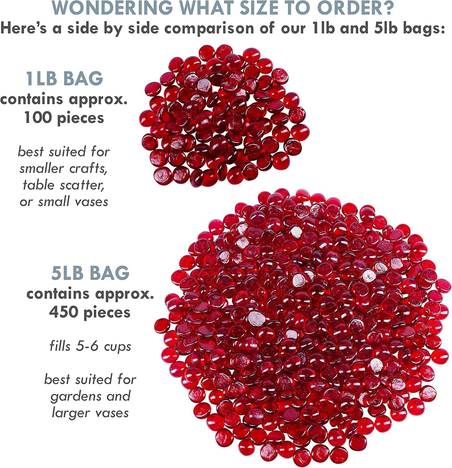 Galashield Flat Glass Marbles for Vases Red Glass Gems Beads Pebbles Vase Filler (1 LB, Approx. 105 PCS)