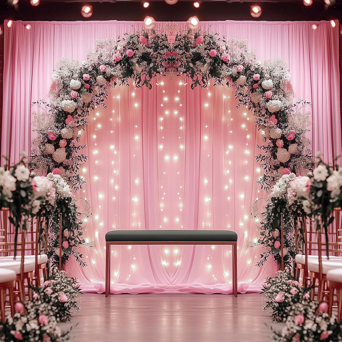 20ftx14FT Wrinkle Free Pink Backdrop Curtain, 4 Panels 14FT Height Pink Wedding Backdrop Drapes, Silky Polyester Back Drop Cloth for Birthday Photography Background Party Backdrop Draping