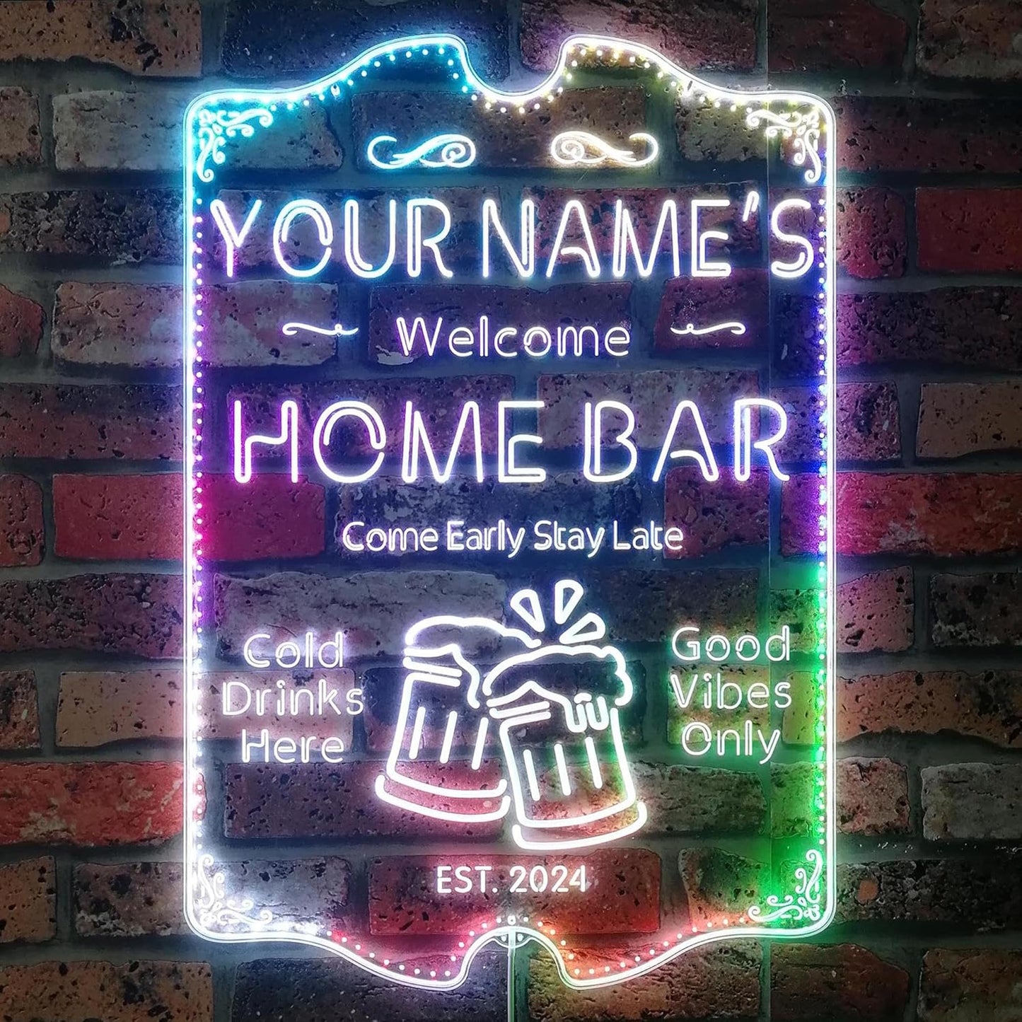 ADVPRO Personalized Your Name Home Bar RGB Dynamic Glam LED Sign - Cut-to-Edge Shape - Smart 3D Decoration - Multicolor Signage st06s64-fnd-p11a-tm-c