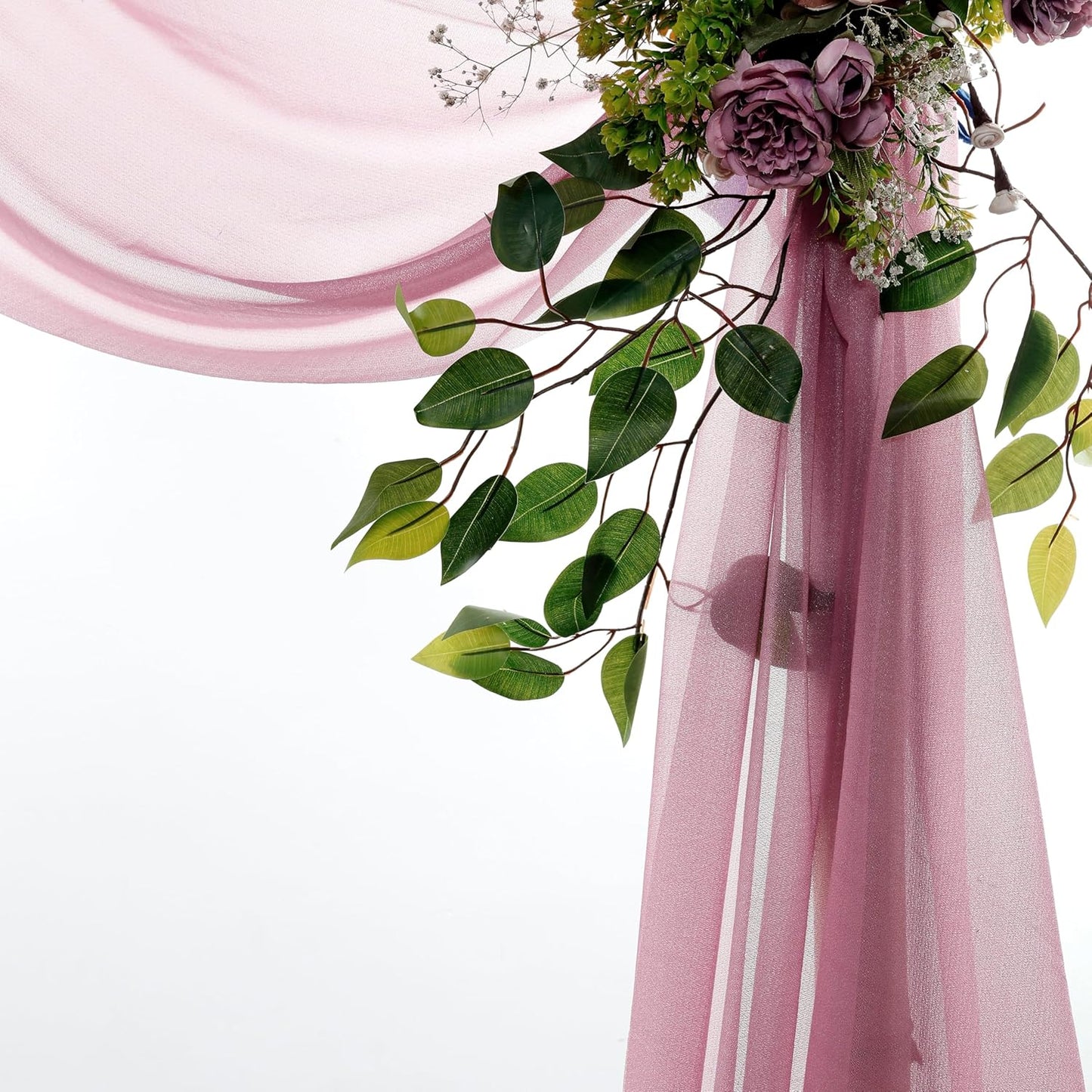 VDS Pack of 2 Panel (30 Inch X 40 Feet) Wedding Arch Draping Fabric Sheer Chiffon Fabric Drapery for Wedding Ceremony Reception Swag Backdrop Canopy Chuppah ARBO Altars Decoration (Mauva)