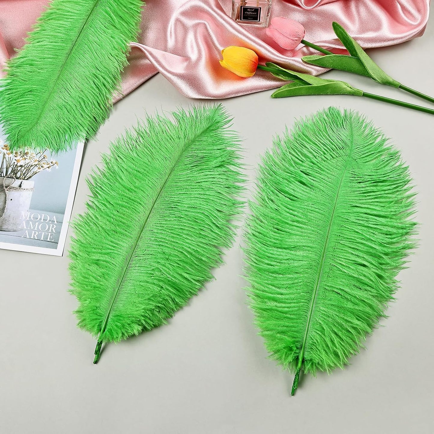 THARAHT Green Ostrich Feathers 12pcs Natural Bulk 10-12Inch 25cm-30cm for Crafts Wedding Party Centerpieces Mardi Gras and Home Decoration Feathers
