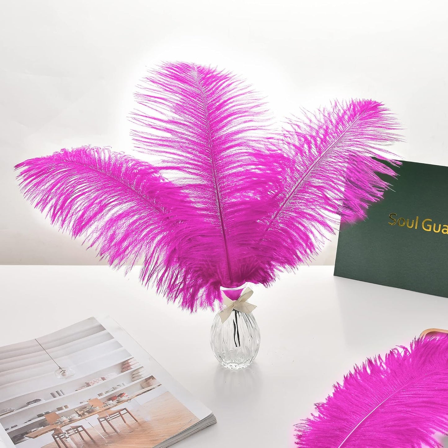 Ballinger Fuchsia Large Ostrich Feathers - 24pcs 12-14inch Hot Pink Feathers for Party Centerpieces, Flower Arrangement and Home Decor