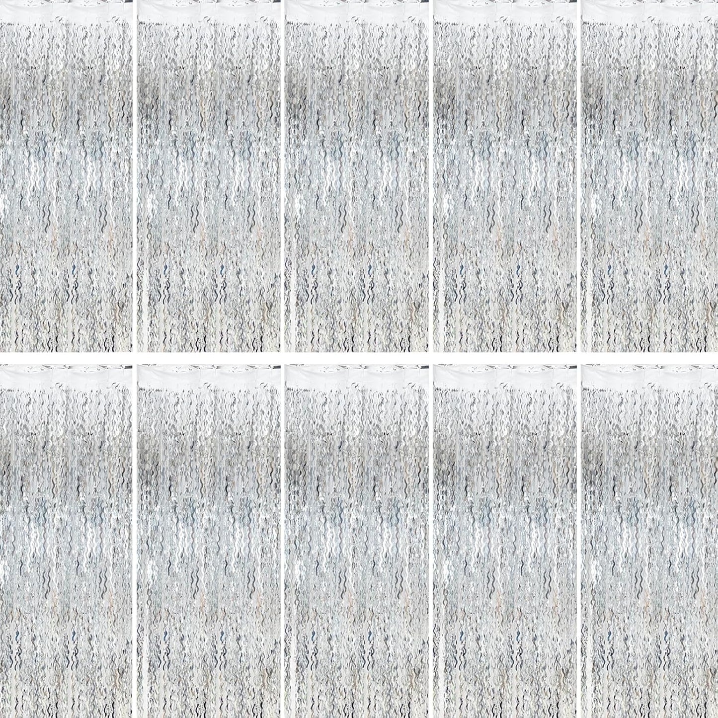 Silver Birthday Party Decorations 10pcs Silver Streamers Foil Fringe Backdrop Curtains Photo Booth Props Prom Decorations for Bachelorette, Engagement, Disco Party, Graduation,Wedding, Anniversary