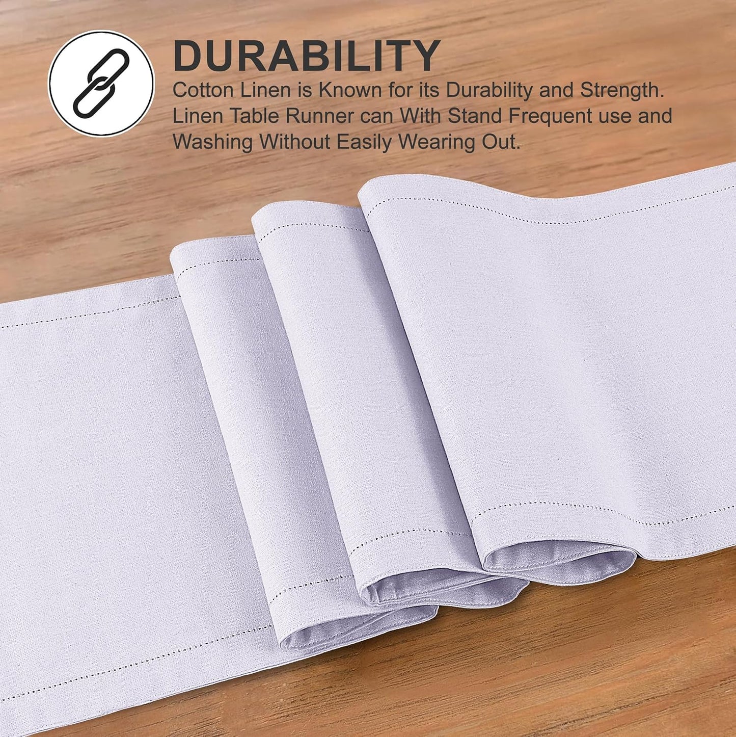 Ruvanti Linen Table Runner 120 Inches, Classic Hemstitch, Washable, Reusable, Non-Slipping, Stain Resistant- Perfect for Parties, Weddings, dinners, Thanksgiving, Christmas, Indoor use – Lavender Grey