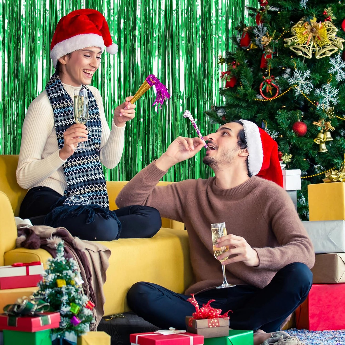 Crosize 2 Pack 3.3 x 9.9 ft Green Foil Fringe Backdrop Curtain, Streamer Backdrop Curtains, Streamers Birthday Party Decorations, Tinsel Curtain for Parties, Galentines Decor, Preppy, Photo Booth