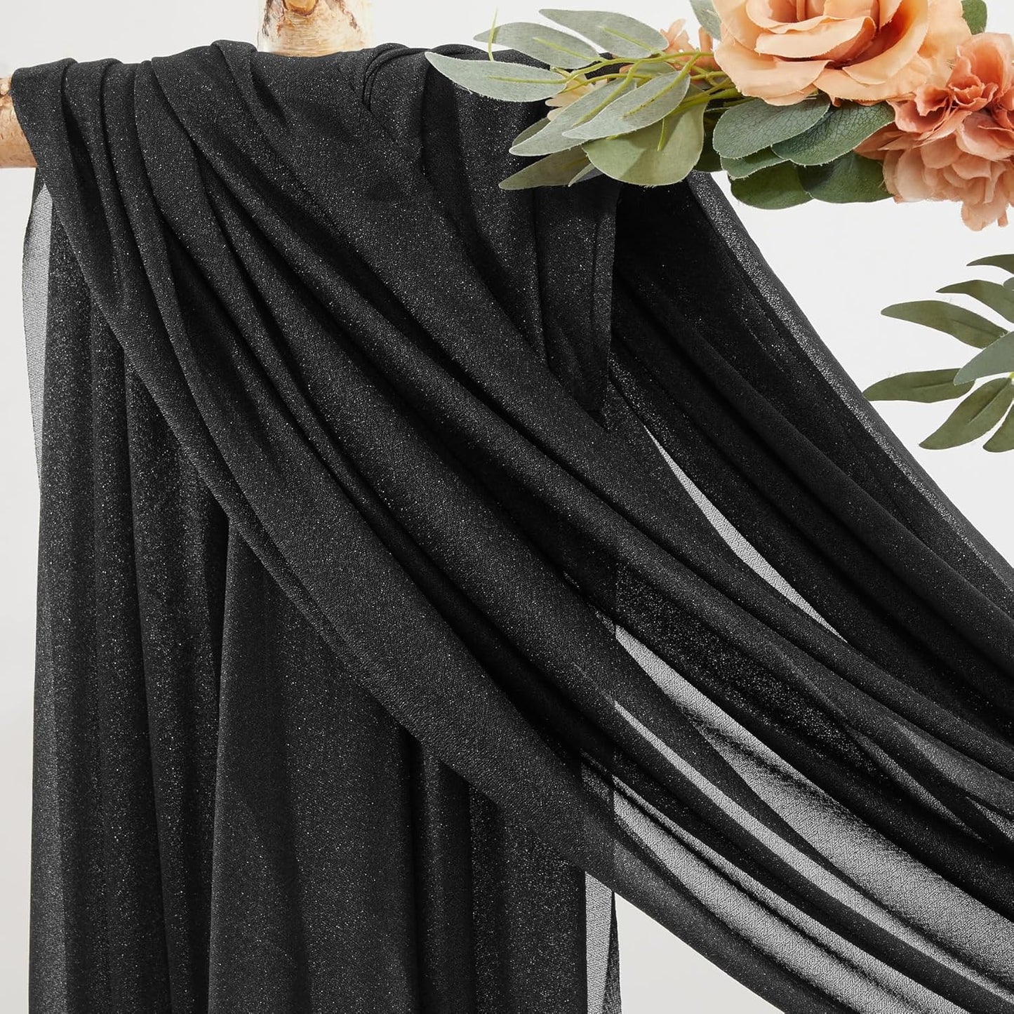 Black Wedding Arch Draping Fabric 3 Panels 30'' x 20FT Black Drapes Sheer Fabric Backdrop Arch Draping Fabrics for Wedding Ceremony Birthday Party Bridal Shower Decoration
