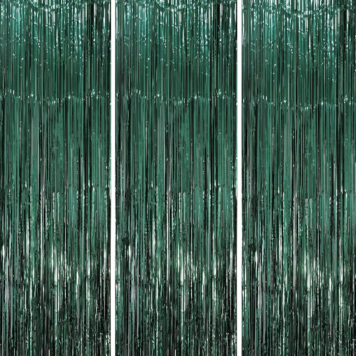 3 Pack 3.3 x 8.2 ft Retro Green Foil Fringe Backdrop Curtains, Tinsel Streamers Party Decorations, Fringe Backdrop, Door Shimmer for Christmas