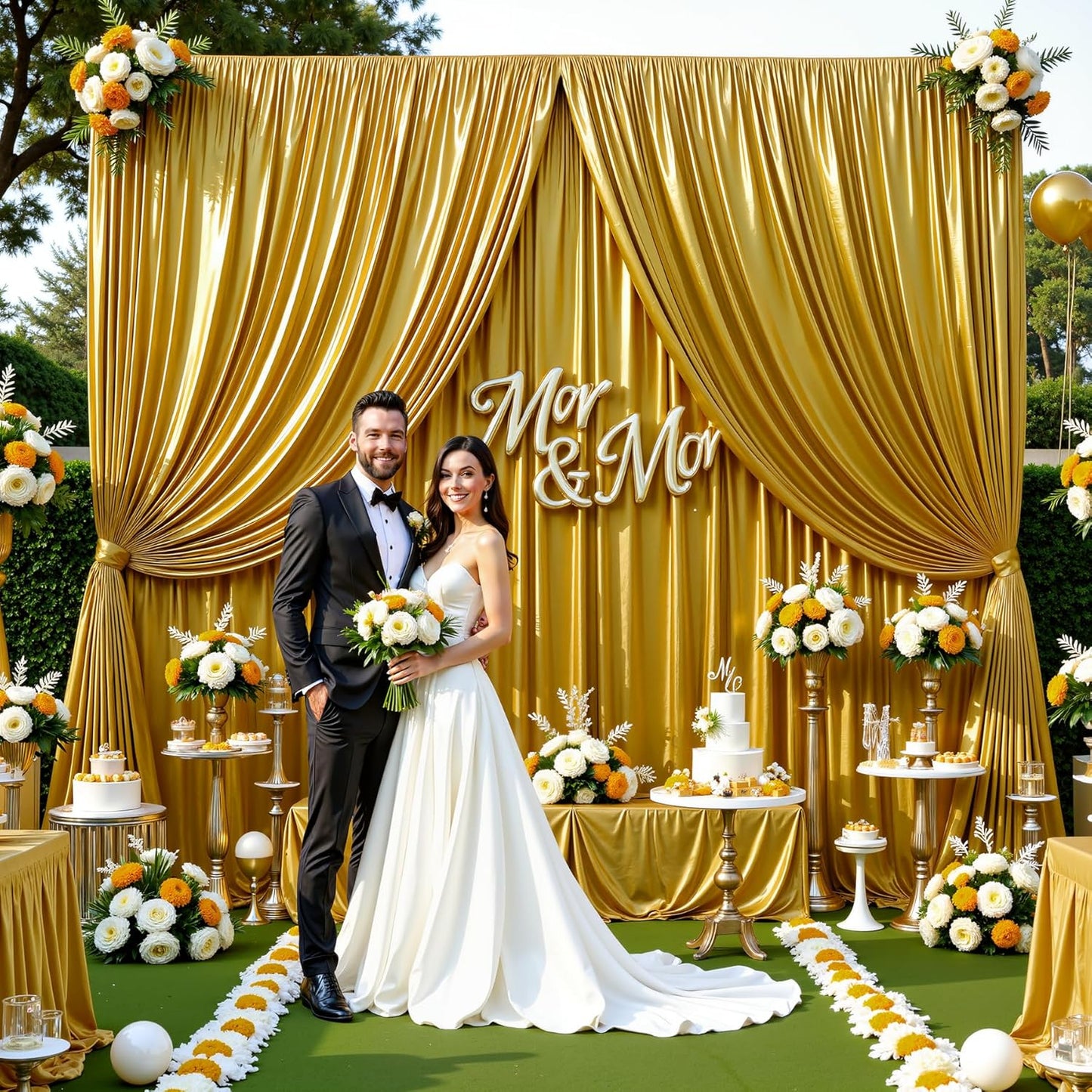 Dark Gold Glitter Backdrop Curtain for Parties Wedding,10Ft x 10Ft Satin Shimmer Photo Backdrop,Non-Wrinkle Sparkle Drapes for Backdrop,Back Drop for Photography, Birthdays,Weddings,Prom