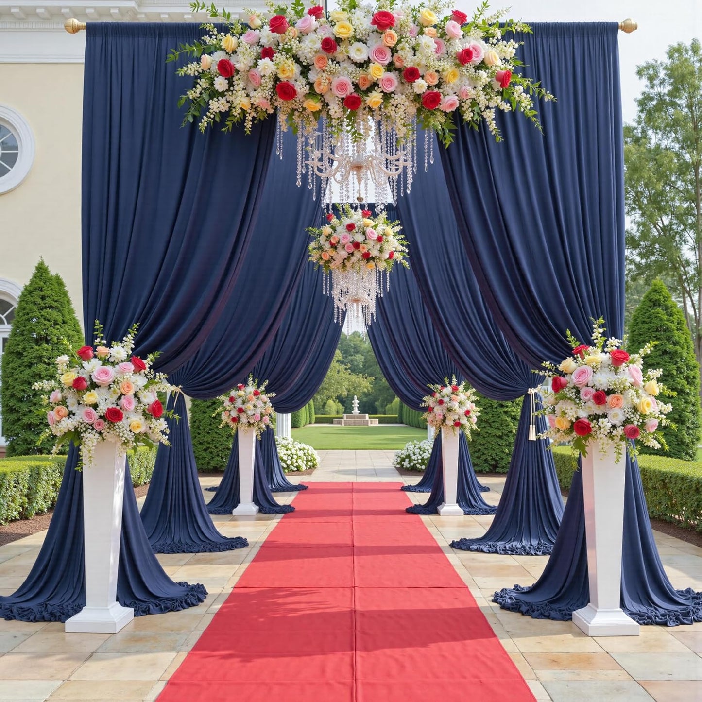 30ftx12ft Wrinkle Free Navy Blue Backdrop Curtain, 6 Panels 12FT Height Navy Blue Wedding Backdrop Drapes, Silky Polyester Back Drop Cloth for Birthday Photography Background Party Backdrop Draping