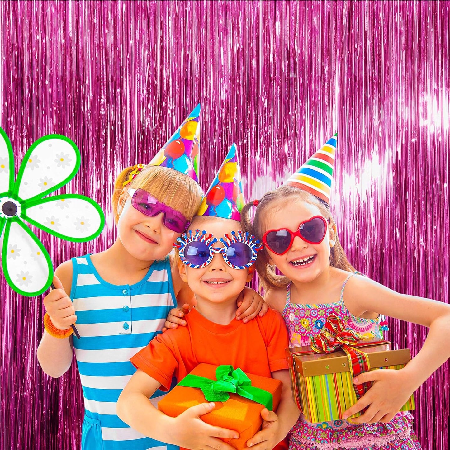 BTSD-home 4 Pack Pink Fringe Curtain, Metallic Photo Booth Backdrop Tinsel Door Curtains for Wedding Birthday Bridal Shower Baby Shower Bachelorette Christmas Party Decorations(8ft x 3ft)