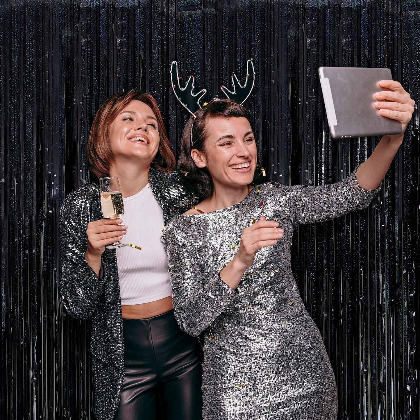 10 Pack Black Streamers Backdrop Tinsel Foil Fringe Curtains Party Decorations Birthday Wednesday Graduation Wizard Party Decorations for Men