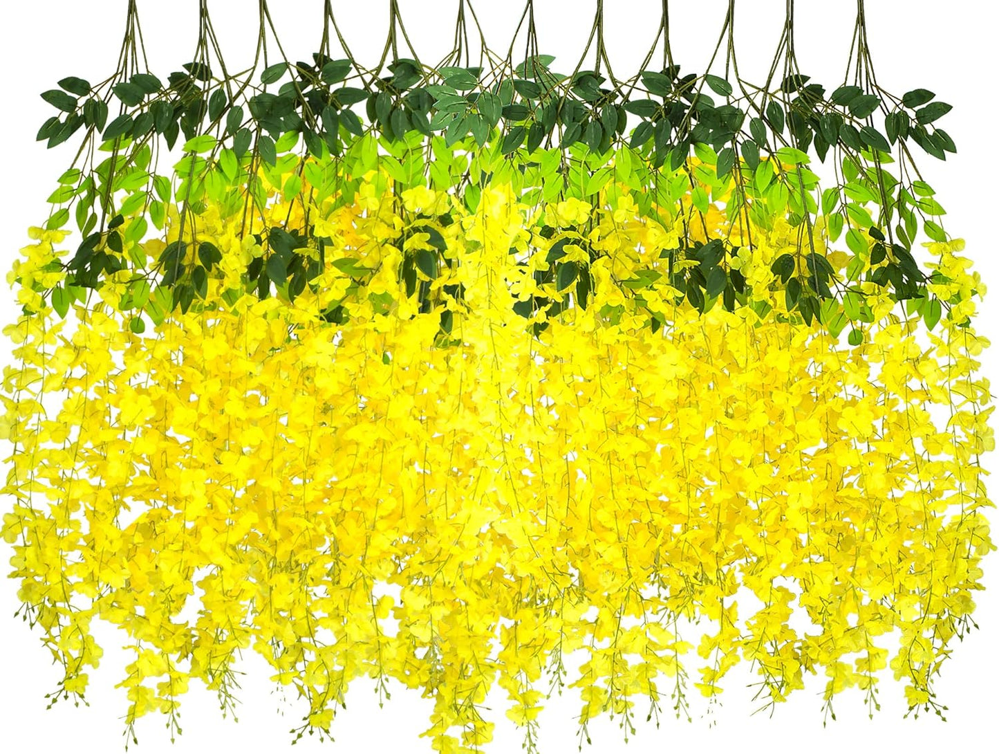 24 Pack Artificial Fake Wisteria Vine Ratta (3.75 Feet) Hanging Garland Silk Flowers String Home Party Wedding Decor (Yellow)