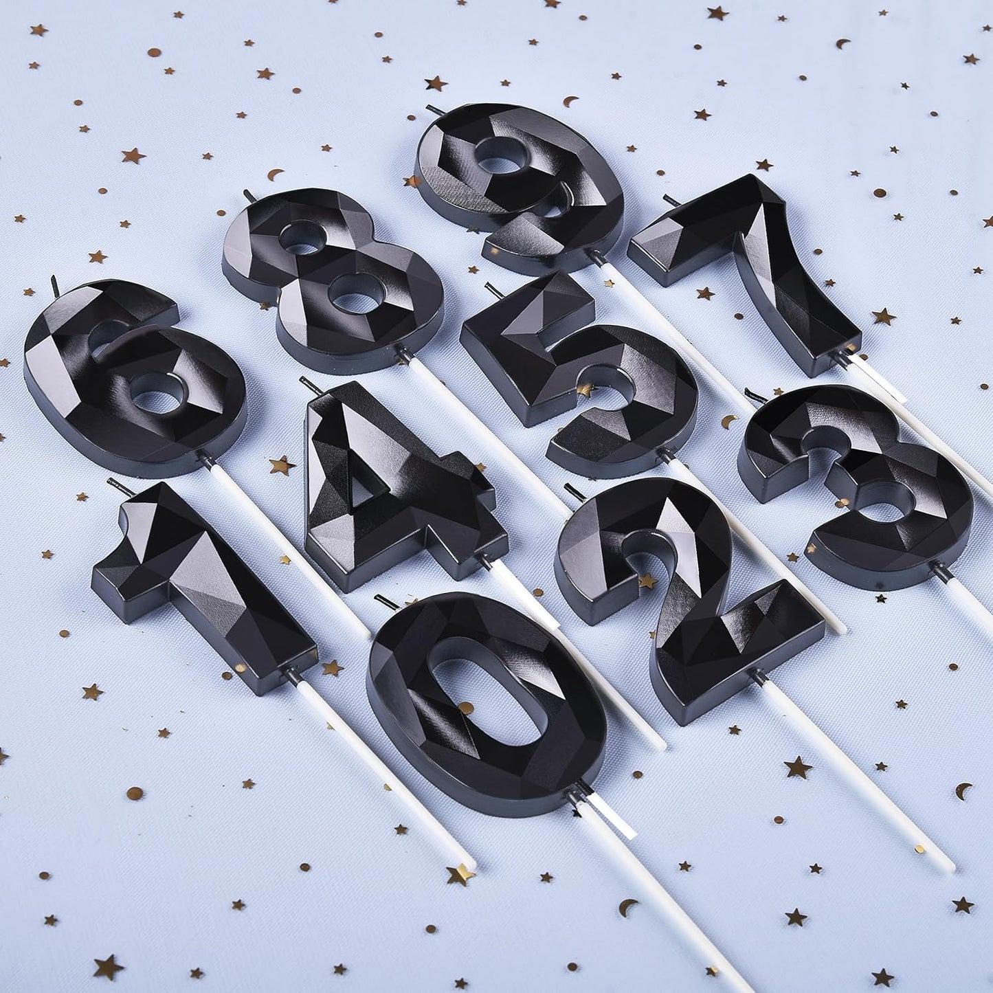 PHD CAKE 2.76 Inch Crystal Black 1 Number Birthday Candles, Black Number Candles, Cake Number Candles, Party Celebration