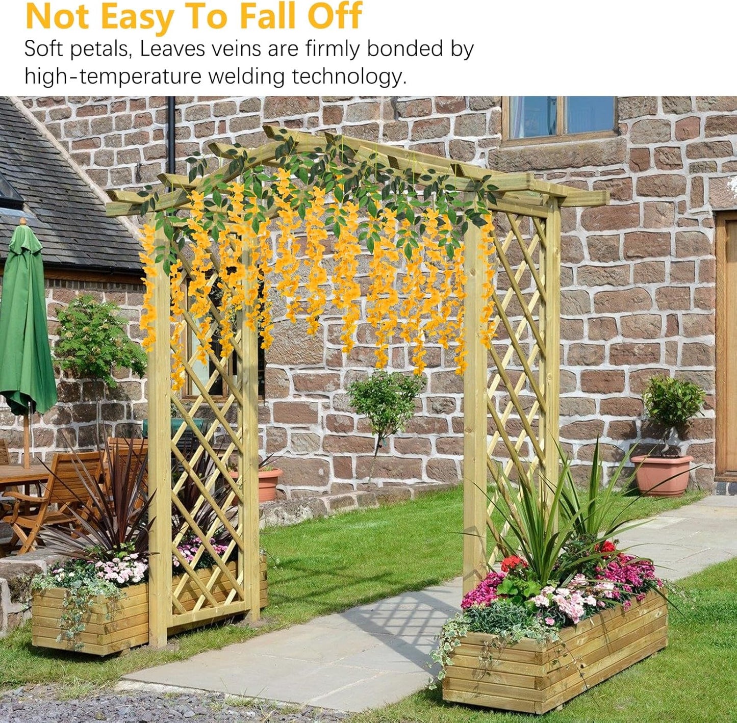 12 Pack Orange Wisteria Hanging Flowers, 3.44 Ft Fake Hanging Flowers, Artificial Wisteria Garland Vines for Wedding Room Backdrop Outdoor Patio Garden Decoration