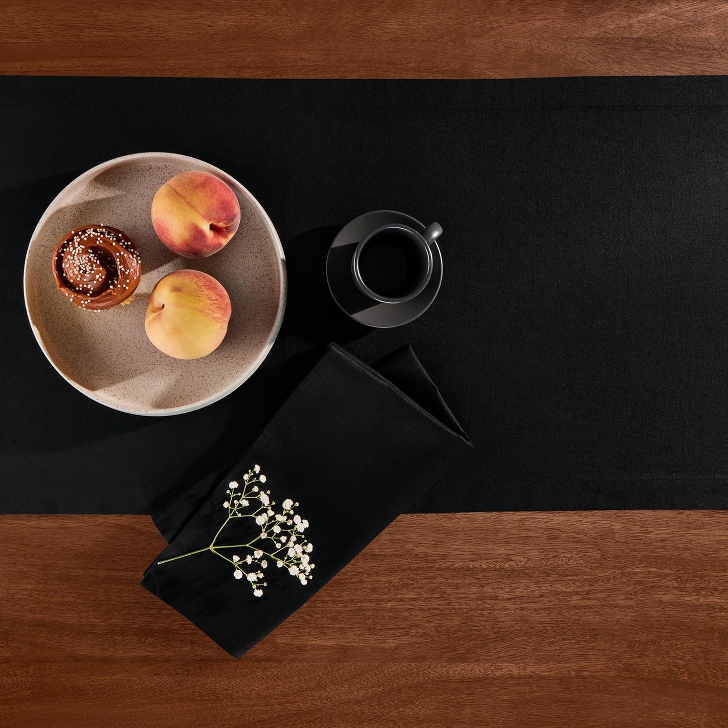 Cotton Linen Table Runner 48 Inches – Small Summer Black Table Runner 14 x 48 Inch – Washable Fabric Scarf Dresser Table Runner for Wedding Decoration, Gift – Eva