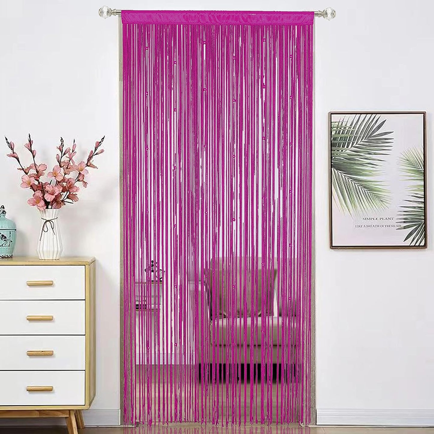 Beaded Doorway Curtain Door Beads Dense String Curtains Fringe Hippie Perfect for Wall Hanging Decor Room Divider Privacy Doors Window Closet Doorways Decorations (100x280cm,Rose)