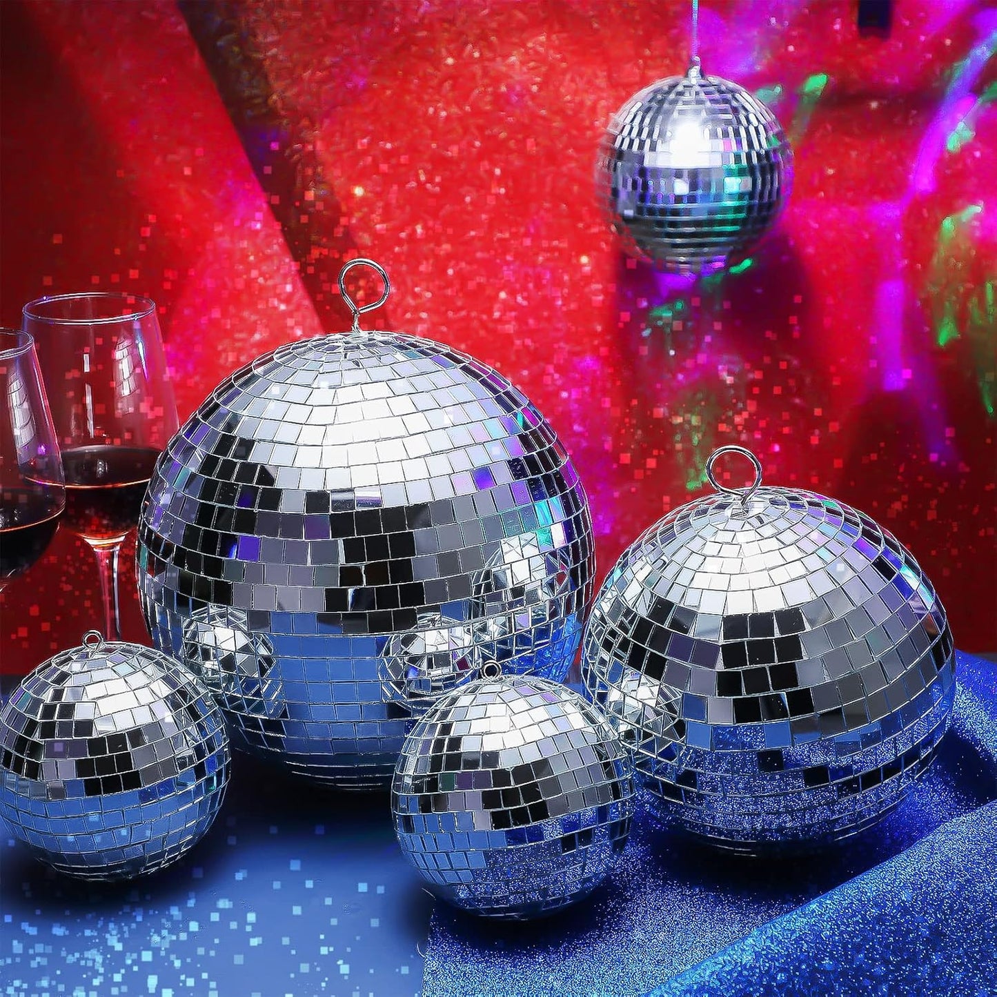 Haull 8 Pcs Large Disco Ball Set Silver Mirror Disco Reflective Ball with Hanging Ring Party Ornament Decoration for Stage Club Ballroom Dance Hall Wedding Prom Props(8'', 6'', 4'')
