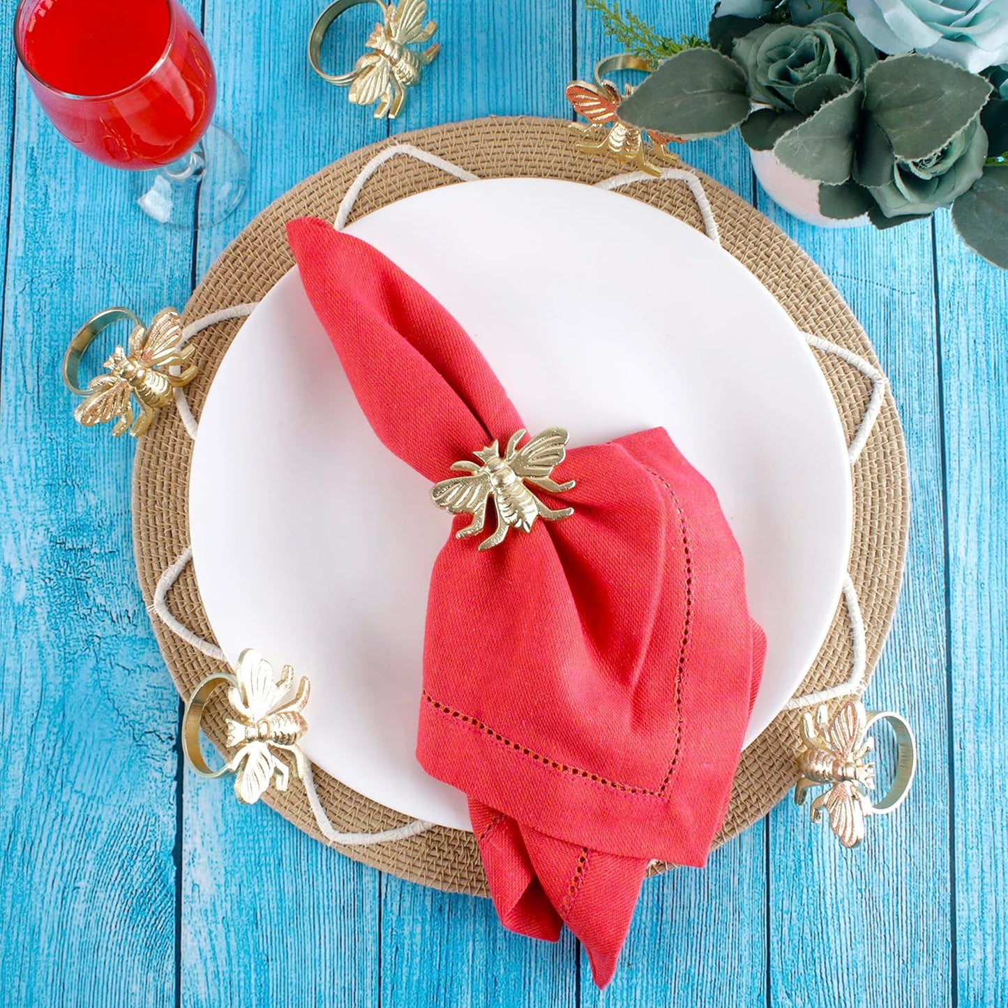 Gold Napkin Rings Set of 12 - Elegant Bee Napkin Rings with Sturdy Lightweight Metal Design - Durable & Versatile for Table Settings, Special Occasions, Decor & Gift Giving Ideas - CLEENTABLE