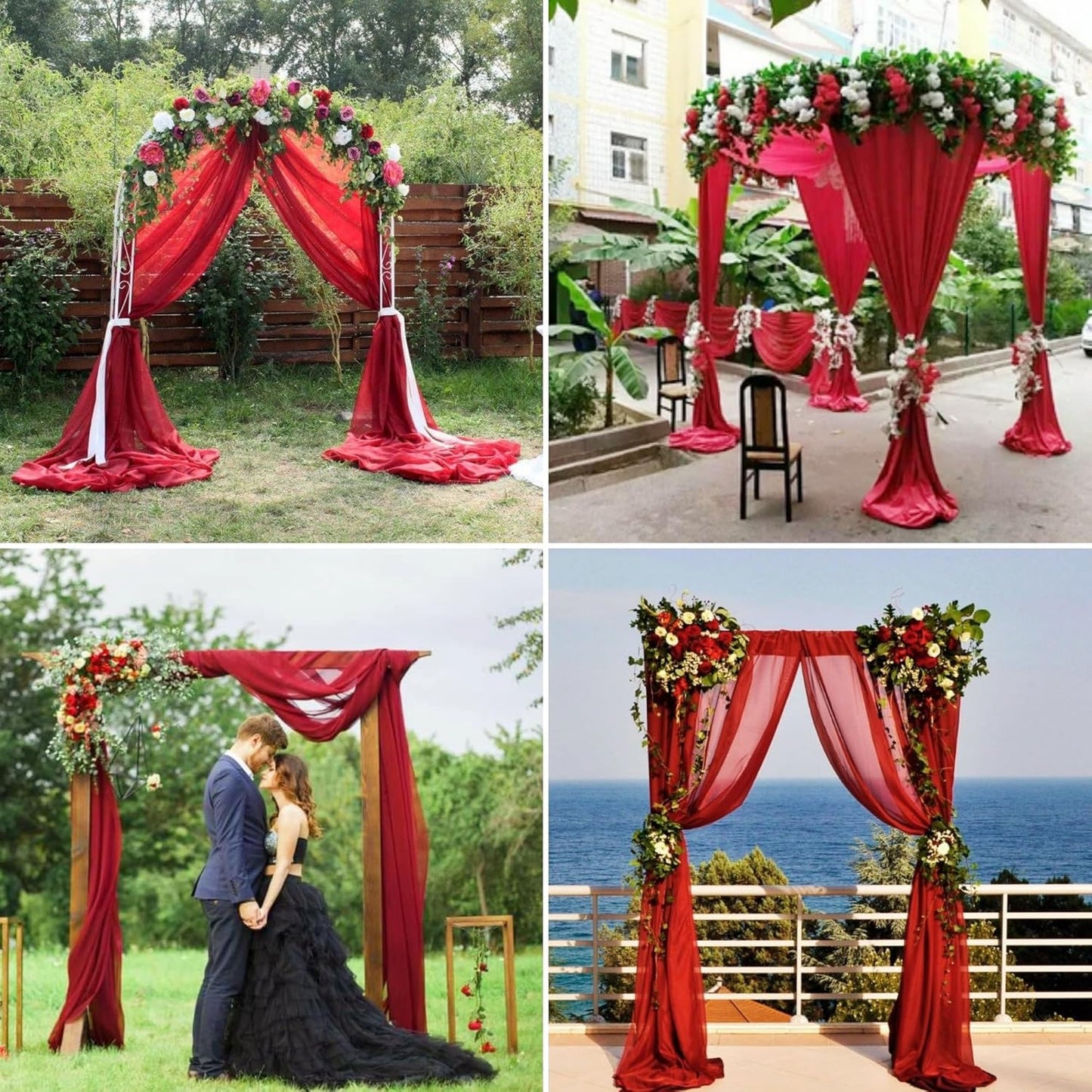 4 Panels Wedding Arch Draping Fabric 28" x 20Ft Chiffon Wedding Arch Drapes Chiffon Fabric Drape Sheer Backdrop Curtain for Weddings Ceremony Birthday Party Event Reception Backdrop Ceiling Décor(Red)