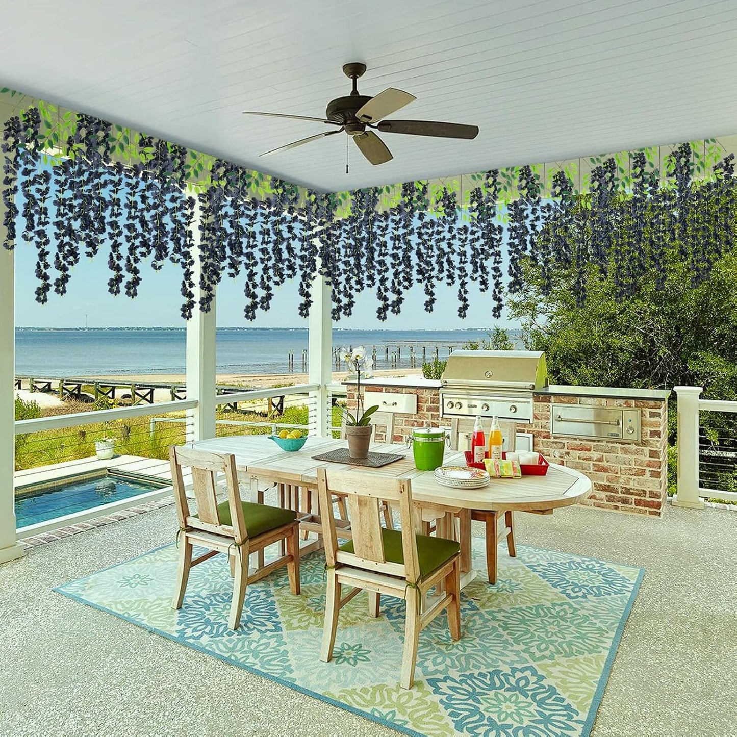 24 Pack Artificial Wisteria Flower Fake Silk Flowers String Vine Ratta Hanging Garland for Home Garden Party Wedding Backdrop Arch Decor (Black)