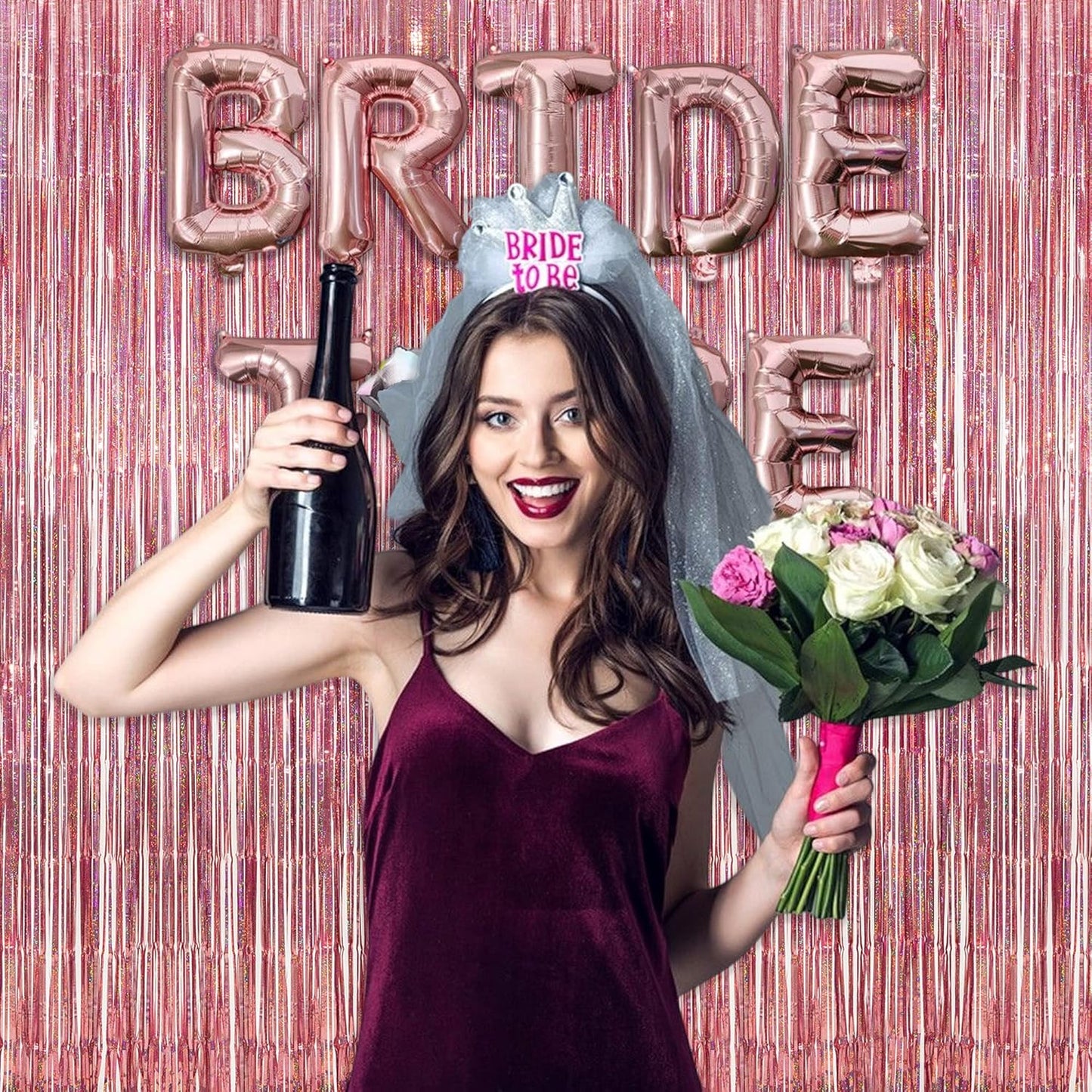 Rose Gold Tinsel Party Backdrop - GREATRIL Foil Fringe Curtain Party Photo Booth Backdrop for Birthdays Theme Decorations - 1m x 2.5m - Pack of 2