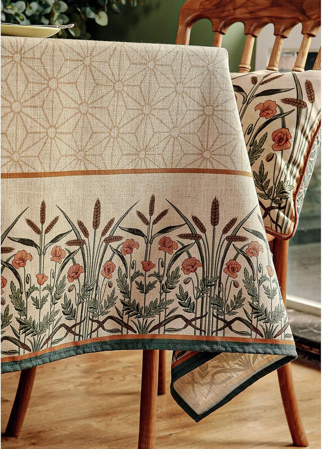 patdrea Designer French Light Brown Long Rectangle Table Cloth,Linen Floral Durable Breathable Tablecloth,Decorative for Kitchen Dining,Parties,Tea Party,Christmas,Thanksgiving,63"x102"-Cudillero