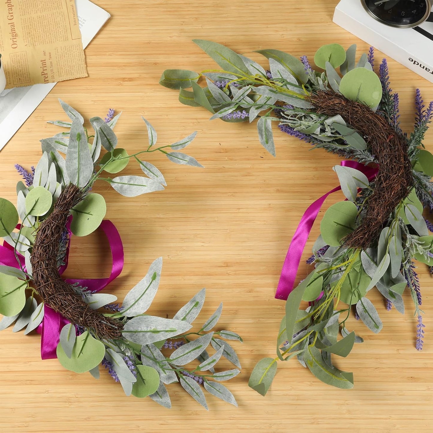 H&W 2pcs Artificial Wedding Arch Flowers for Wedding Sign, Floral Swag Dusty Decor for Reception Ceremony Backdrop Sweetheart Table （Lavender）