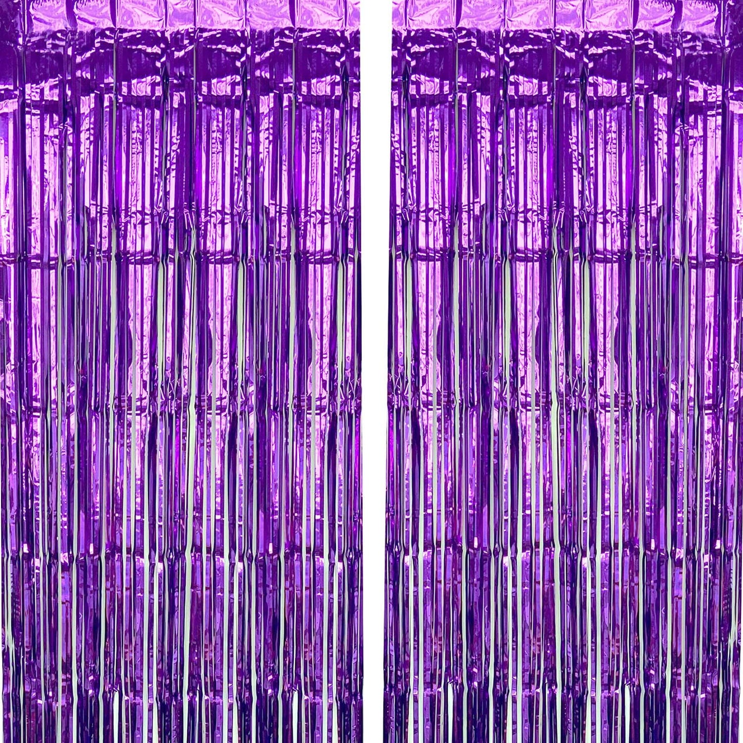 CHRORINE 2 Pcs 1 x 2.5m Purple Metallic Tinsel Foil Fringe Curtain, Backdrop Party Streamers Door Streamers Background for Wedding Bridal Shower Bachelorette Birthday Party Decorations