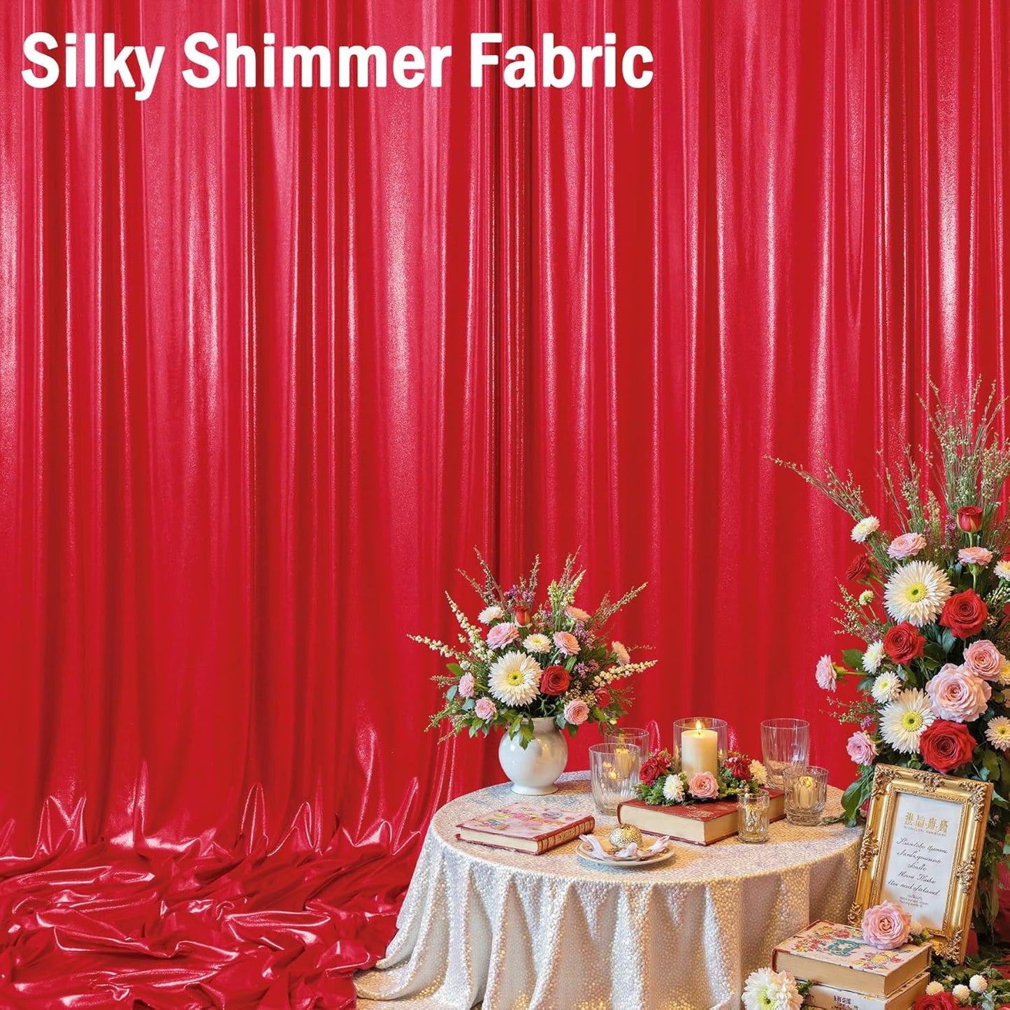 20ftx10ft Red Sequin Backdrop Curtain Panels for Parties, 4 Panels Wrinkle Free Glitter Photo Backdrop Drapes Shimmer Back Drop Cloth for Wedding Birthday Christmas Photography Background