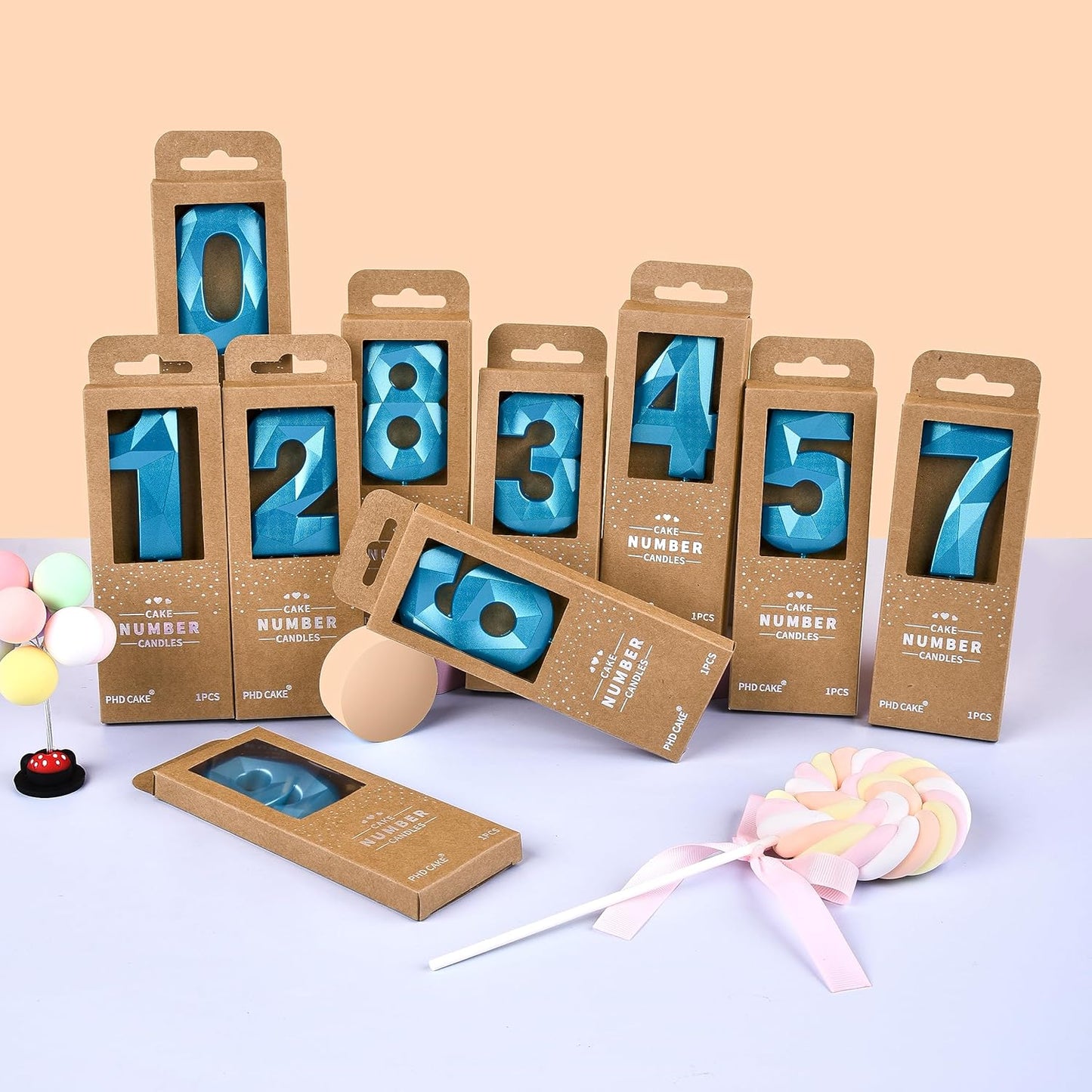 PHD CAKE 2.76 Inch Crystal Blue 5 Number Birthday Candles, Blue Cake Candles for Party Celebration