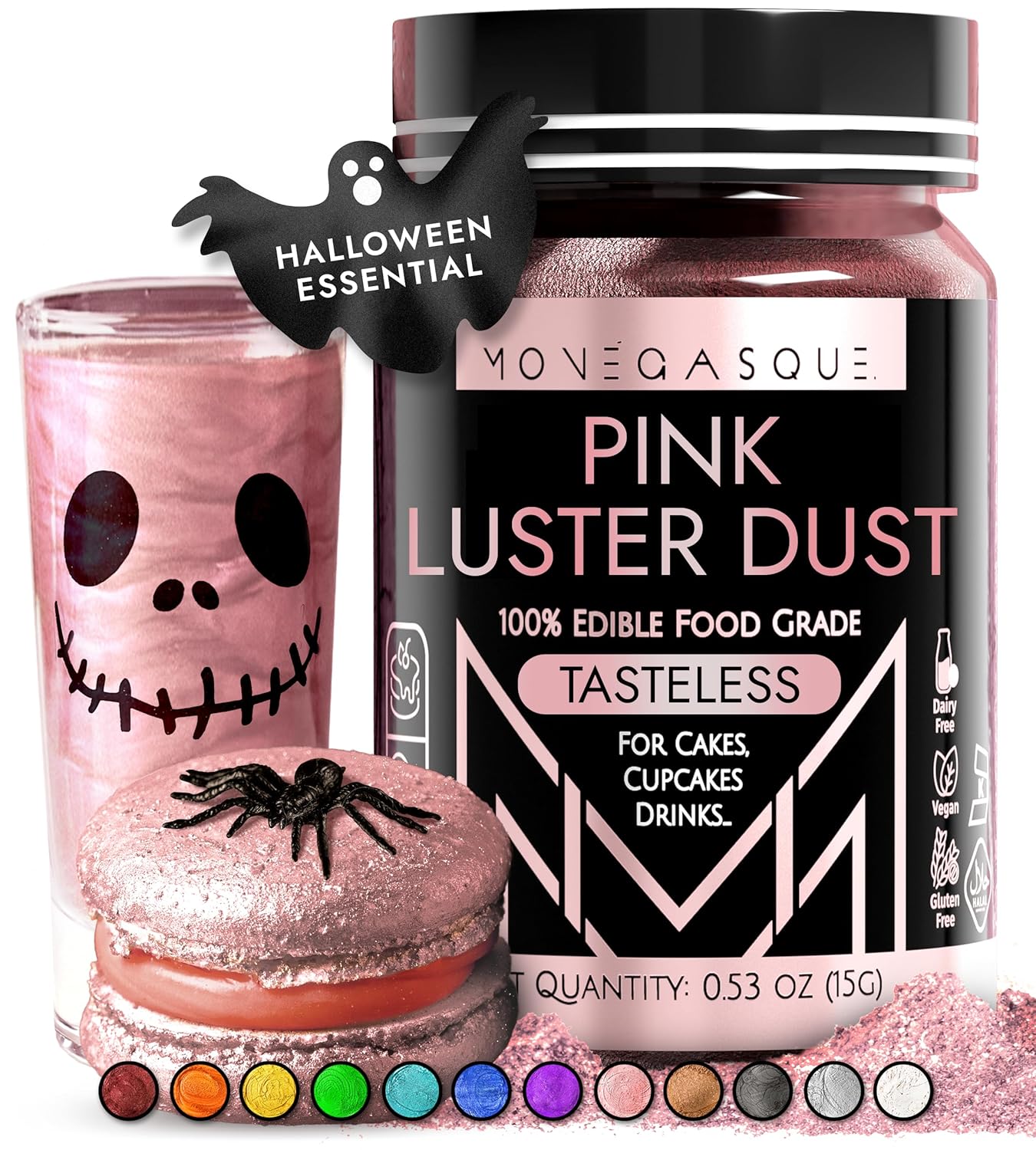 MONÉGASQUE Pink Edible Glitter for Drinks 15g – Pink Edible Glitter for Cakes – Luster Dust for Drinks, Food, & Cake Decorating – Halloween Cocktail Drink Shimmer – Cocktails & Cake Decorations Spray