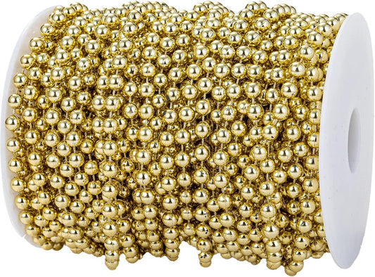 6mm Crafts Faux Pearl Beads Garland Pearl Bead Roll Strand of Pearls to Decorate Floral Centerpieces Wedding Party Favor Christmas Tree(82 Feet Gold)