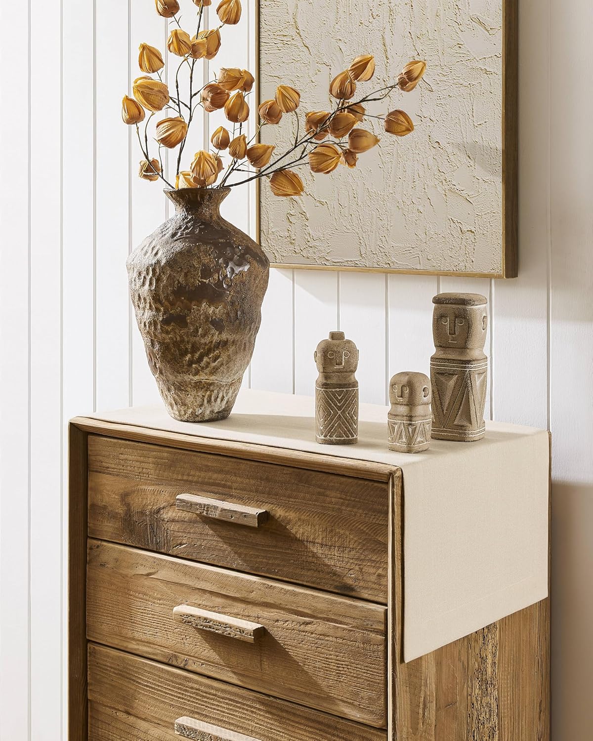 ZeeMart Linen Textured Border Table Runner, 14 x 108 Inch Cream, Farmhouse Style Cream Table Runners 108 Inches Long, Easy Care Everyday Polyester Table Runner