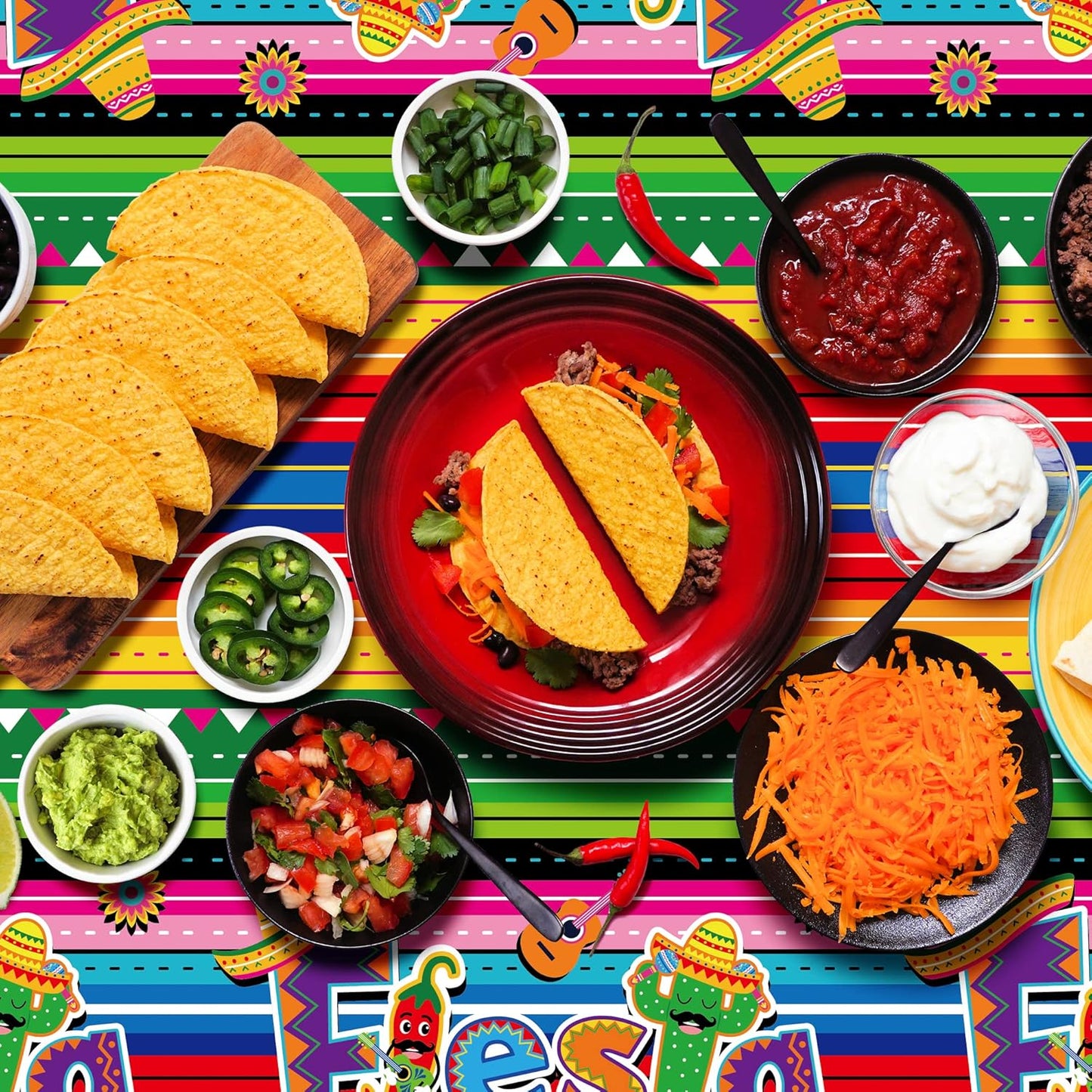 4 PCS Cinco De Mayo Tablecloth, 108"x54" Mexican Fiesta Tablecovers, Disposable Mexican Striped Table Covers, Plastic Party Table Cloth for Mexican Themed Party Supplies Carnival Taco Night Birthday